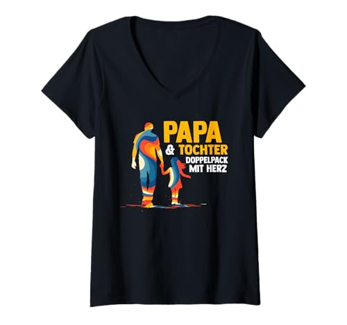 Damen Papa Vater Und Tochter T-Shirt mit V-Ausschnitt von Bester Papa der Welt Vatertag