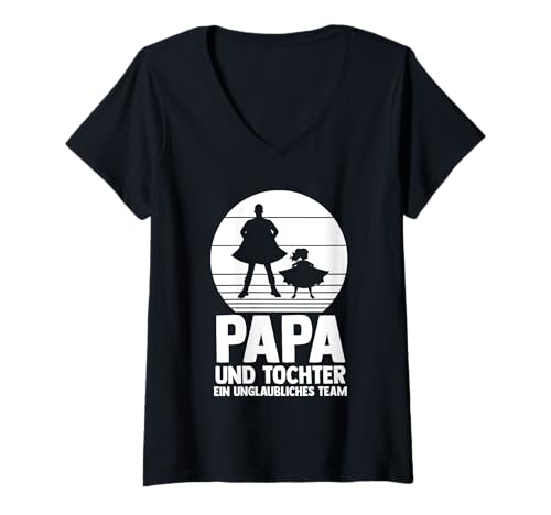 Damen Superhelden Papa Vater Und Tochter T-Shirt mit V-Ausschnitt von Bester Papa der Welt Vatertag