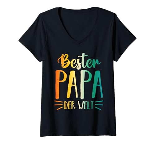 Damen Vater Bester Papa T-Shirt mit V-Ausschnitt von Bester Papa der Welt Vatertag
