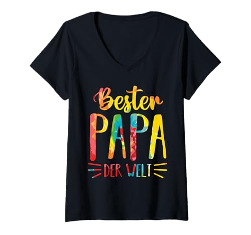 Damen Vater Bester Papa T-Shirt mit V-Ausschnitt von Bester Papa der Welt Vatertag