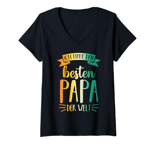 Damen Vater Bester Papa T-Shirt mit V-Ausschnitt von Bester Papa der Welt Vatertag