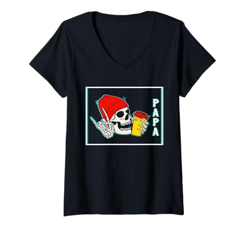 Damen Vater Kaffee Skelet Bester Papa T-Shirt mit V-Ausschnitt von Bester Papa der Welt Vatertag