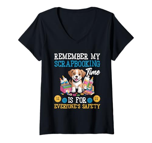 Damen Scrapbooking Handmade - Lustig Hunde Welpen Liebhaber T-Shirt mit V-Ausschnitt von Bestes Scrapbook Niedliches Hunde Apparel