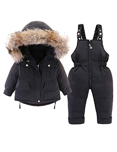 Bestgift Baby Jungen Mädchen Schneeanzug Daunenjacke Kleinkind Winter Outfit Sets Gr. 3-4 Jahre, Schwarz von Bestgift