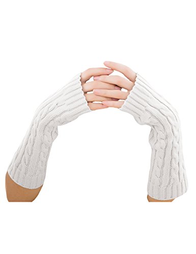 Bestgift Damen Fausthandschuhe Strick Lange Armstulpen Handschuhe Weiß Einheitsgröße von Bestgift