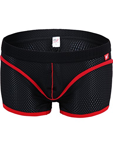 Bestgift Herren Boxershort Polyester Netz Unterwäsche Shier G-Cup Slip Low-Rise Boxershorts Polyester Netz Slip Schwarz S von Bestgift