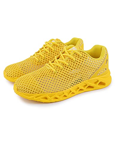 Bestgift Herren Schuhe Atmungsaktiv Mesh Freizeitschuhe Sport Reise Schuhe Bequem Joggingschuhe, gelb, 42 2/3 EU von Bestgift