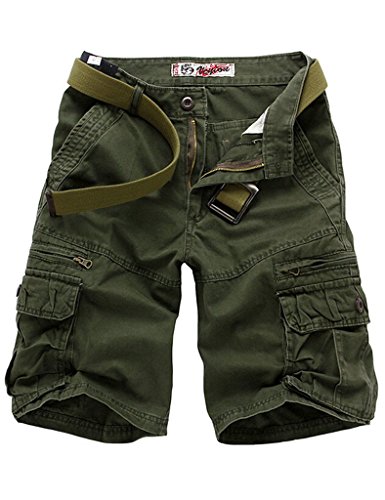 Bestgift Herren Shorts 5 Farbe 5 Größe Kurze Hose ohne Gürtel Armee Grün XL von Bestgift