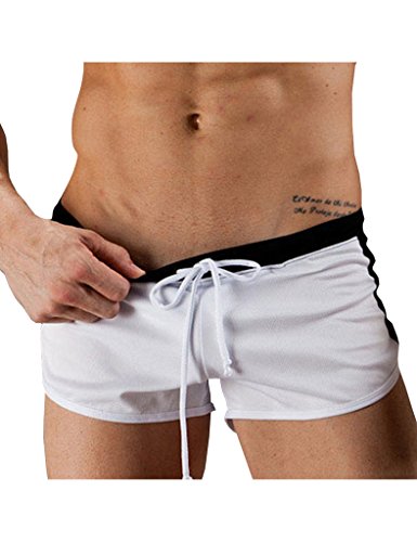 Bestgift Herren Sport Training Fitness Shorts Elastisch G-Cup Vintage Cargo Short Weiß XL von Bestgift