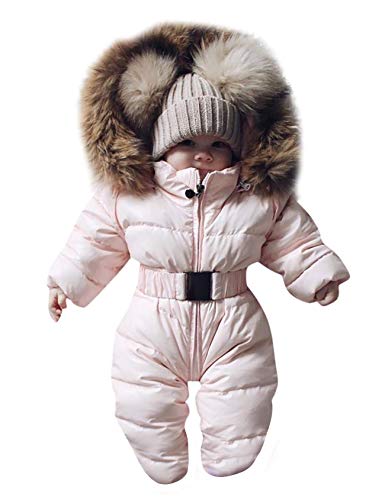 Bestgift Unisex Baby Säugling Kleinkind Winter Schneeanzüge Strampler mit Kapuze Overall Jacke Gr. 12-18 Monate, rose von Bestgift