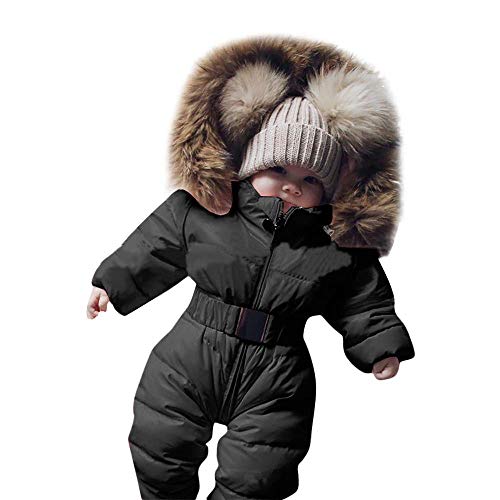 Bestgift Unisex Baby Säugling Kleinkind Winter Schneeanzüge Strampler mit Kapuze Overall Jacke Gr. 3-6 Monate, Schwarz von Bestgift