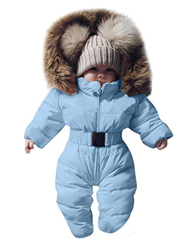 Bestgift Unisex Baby Säugling Kleinkind Winter Schneeanzüge Strampler mit Kapuze Overall Jacke Gr. 3-6 Monate, hellblau von Bestgift