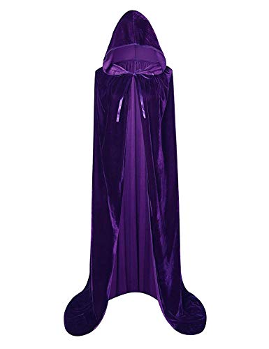 Bestgift Unisex Umhang mit Kapuze für Halloween, langer Samtumhang, Cosplay-Kostüm, Lila, 150 cm von Bestgift