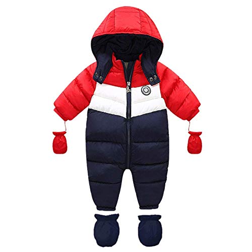 Bestgift Unisex Winter-Schneeanzug für Babys, Kleinkinder, Hoodie, Footie, Strampler, Outwear-Mantel Gr. 12-18 Monate, Rot-Marineblau von Bestgift