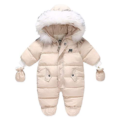 Bestgift Unisex Winter-Schneeanzug für Babys, Kleinkinder, Hoodie, Footie, Strampler, Outwear-Mantel Gr. 12-18 Monate, beige von Bestgift