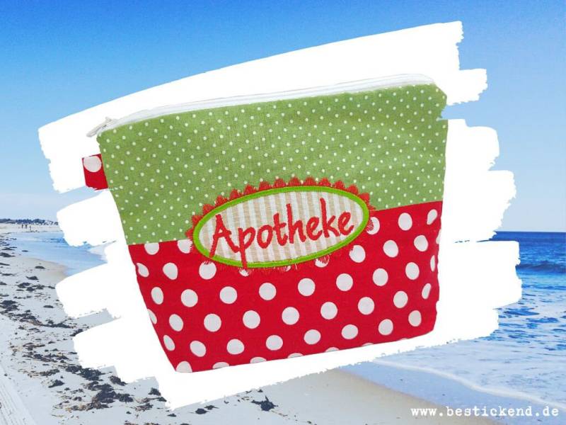 Bestickte Apotheke - Reiseapotheke //Rot Grün// Geschenk Notfalltasche Erste Hilfe First Aid Kit Notfall Reisefieber Medikamente | 038 von Bestickend