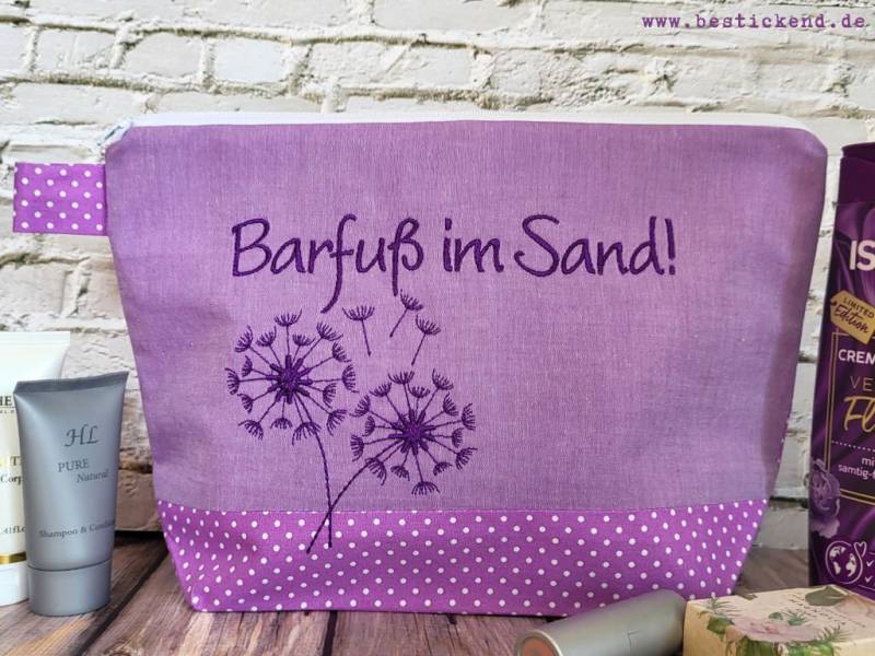 Bestickte Tasche Pusteblume + Name /Flieder/ Wickeltasche Kulturbeutel Windeltasche Kulturtasche Waschtasche 20 Schriftarten Kosmetiktasche von Bestickend