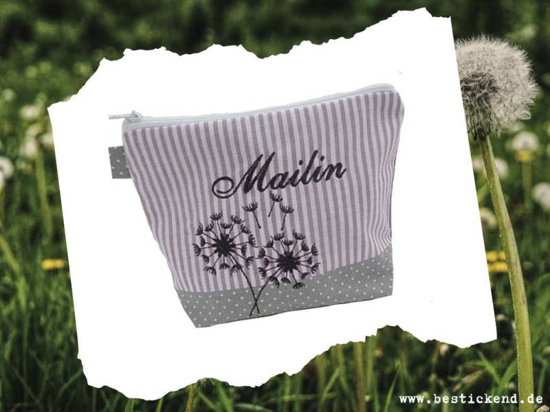 Bestickte Tasche Pusteblume + Name //Freie Farbwahl// Schminktasche - Kulturtasche Kosmetikasche Makeup-Bag Wunschname Geschenk Bestickte Tasche Pusteblume + Name //Freie Farbwahl// Schminktasche - Kulturtasche Kosmetikasche Makeup-Bag Wunschname Geschenk von Bestickend