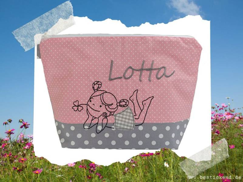 Bestickte Tasche Träumen + Name //Rosa - Grau// Wickeltasche Kulturbeutel Windeltasche Kulturtasche Waschtasche 20 Schriften Kosmetiktasche von Bestickend