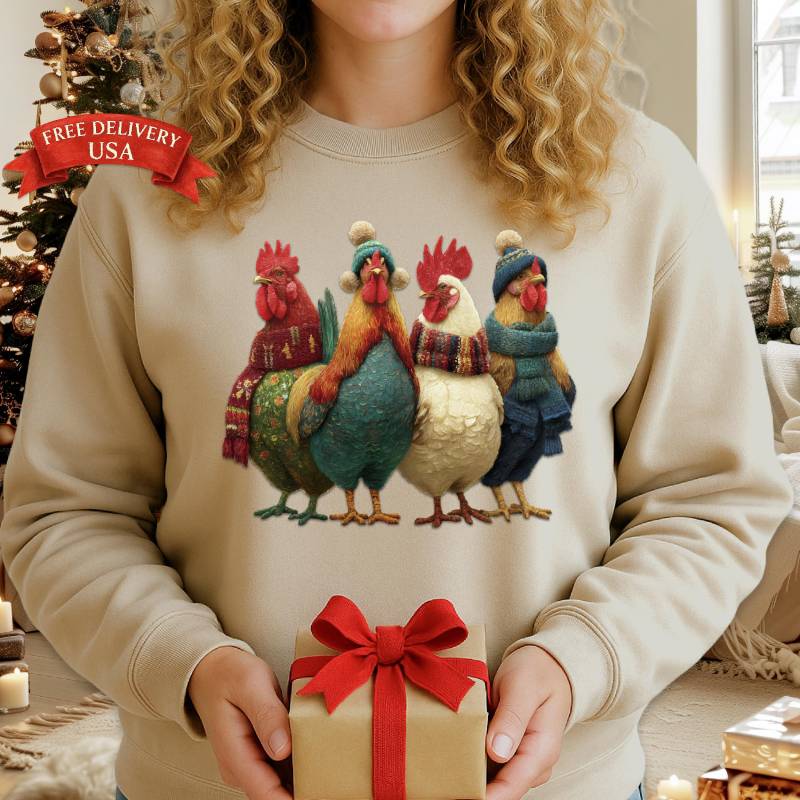 Lustiges Huhn Weihnachten Sweatshirt - 12 Festliche Designs Unisex Gildan 18000 Rundhalsausschnitt von BestieDesignGifts