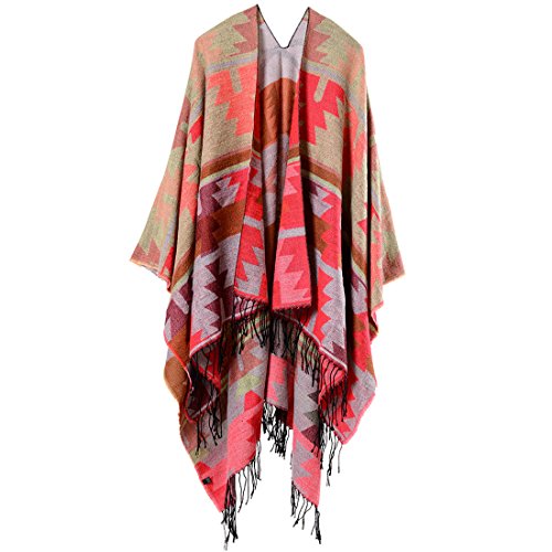 YianBestja Damen Herbst/Winter Poncho mit Quaste, 130 * 150CM Poncho-Schal Überwurf Cape Umhang Wendeponcho für Frau (52-4) von YianBestja