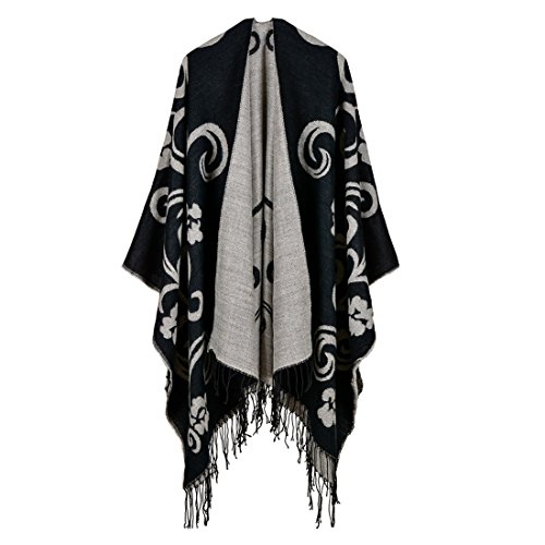 Bestja Damen Herbst/Winter Poncho mit Quaste, 130 * 150CM Poncho-Schal Überwurf Cape Umhang Wendeponcho für Frau, 53-1, von YianBestja