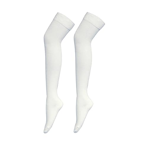 Bestjybt Damen Lange Oberschenkel Hohe Socken Baumwolle Overknee Socken, Cremeweiß, EinheitsgröÃŸe von Bestjybt