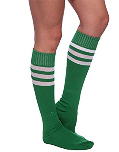 Bestland Damen Mädchen Fussball Stutzen Sport Socken Streifen Socken Strumpfhose Cosplay Socken - 2 Paar (Grün-Weiß) von Bestland