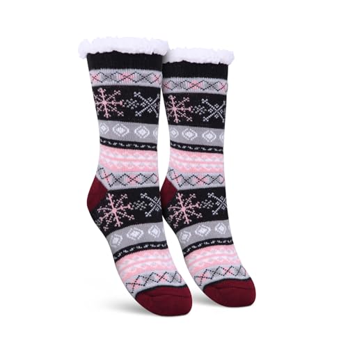 Bestlivings Stoppersocken Damen mit Teddyfutter Haussocken - Hüttensocken mit Anti-Rutsch-Sohle - ABS Norweger Socken Zopfmuster - Kuschelsocken Einheitsgröße (Schwarz (1 Paar)) von Bestlivings