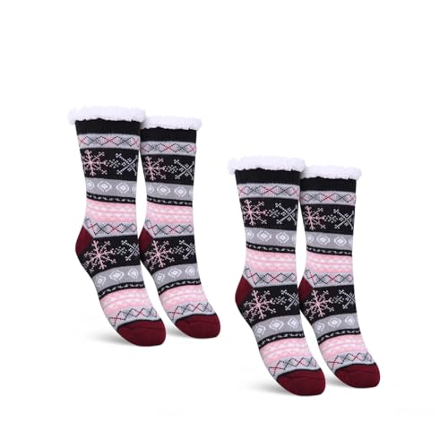 Bestlivings Stoppersocken Damen mit Teddyfutter Haussocken - Hüttensocken mit Anti-Rutsch-Sohle - ABS Norweger Socken Zopfmuster - Kuschelsocken Einheitsgröße (Schwarz (2 Paar)) von Bestlivings