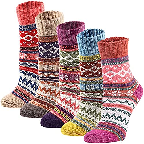 Bestmaple 5 Paar dicke Wintersocken für Damen aus warmer Wolle für Weihnachten von Bestmaple