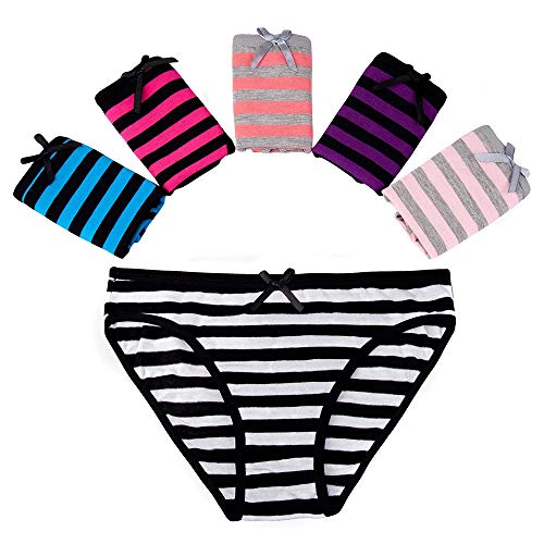 Bestmaple 6 Teile/los Baumwolle Höschen für Frau Sexy Spitze Unterwäsche Slips Set Dessous Mädchen Damen Bikini Unterhosen Gestreiften Druck Knickers (L,) Schwarz, Schwarz , M/L von Bestmaple