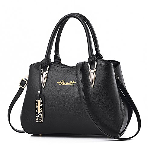 BestoU Damen Handtasche Schwarz Leder groß Damen Schultertasche Frauen Umhängetasche (Schwarz) von BestoU