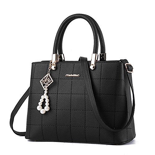 BestoU Handtaschen Damen Schwarz Leder groß Damen Schultertasche Frauen Umhängetasche (Schwarz) von BestoU