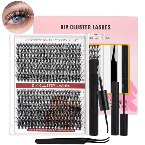 BestoU Wimpern Extensions Lash Extension Set 320 Pcs DIY Cluster Wimpern D Curl Individuelle Mit Cluster Bindung und Siegel, Wimpernverlängerung Kleber Entferner und Pinzette (30D 40D 9-16mm) von BestoU