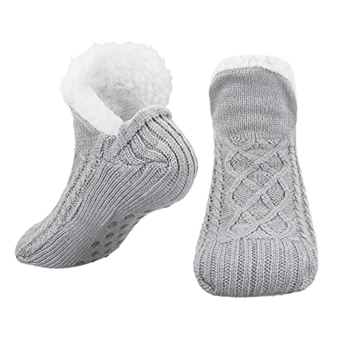 Bestomrogh Damen-Hausschuhe, flauschige und warme Fleece-gefütterte Anti-Rutsch-Socken für Zuhause, Bettsocken, Mädchen, warme Socken, Bodensocken für Damen, weiche, grau, Einheitsgröße Bestomrogh Damen-Hausschuhe, flauschige und warme Fleece-gefütterte Anti-Rutsch-Socken für Zuhause, Bettsocken, Mädchen, warme Socken, Bodensocken für Damen, weiche, grau, Einheitsgröße von Bestomrogh