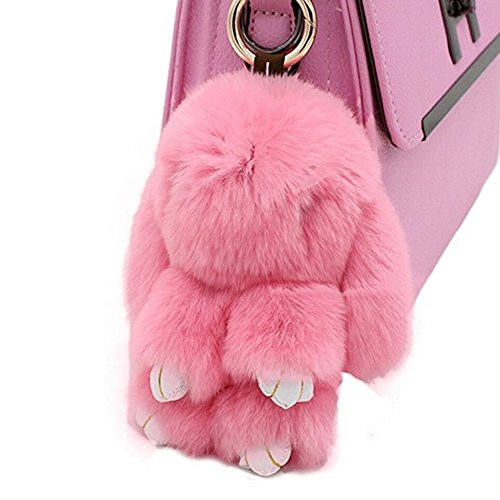 Schöne Kaninchen Anhänger Weiches Fluffiges Kaninchen Häschen Puppen Auto Keychain Charme Schlüsselring Handtaschen Anhänger Dekor Familien Freunde (Rosa, 13cm) von Bestowal