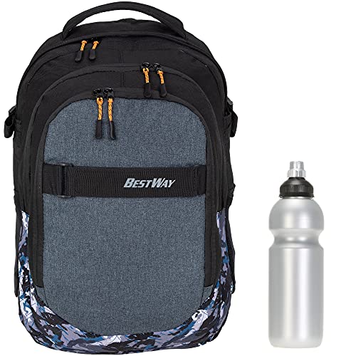 2 Teile Set Bestway Schulrucksack Packer Jungen Mädchen Rucksack Schultasche 40177 + Trinkflasche (Black Blue Camo 1759) von Bestway