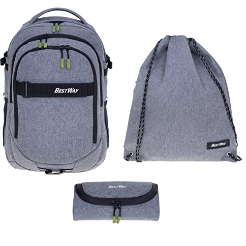 Bestway Schulrucksack Jungen Mädchen 3 Teile Set Evolution Packer Evo Schulmappe Rucksack Schultasche Tasche 40177 Sportbeutel, Mäppchen +rsm (Grey Black 1701) von Bestway