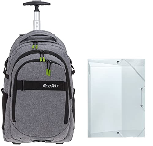 Bestway Schultrolley Mädchen Jungen Trolley Schulrucksack 2 Teile Set Packer Evo + Heftmappe A4 (Dark Side (Grau) 1701) von Bestway