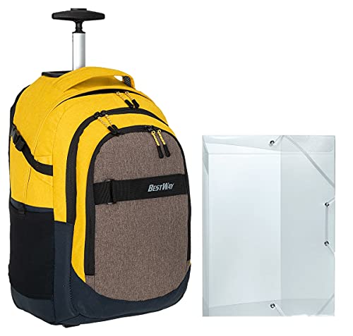 Bestway Schultrolley Mädchen Jungen Trolley Schulrucksack 2 Teile Set Packer Evo + Heftmappe A4 (Yellow Earth (Gelb) 3659) von Bestway