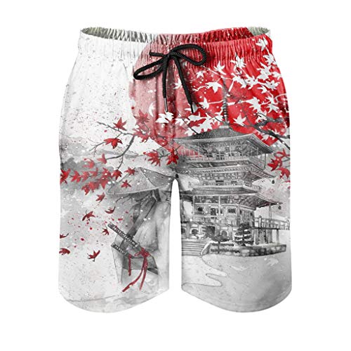 Japanisch Kirschblüte Badehose Herren Jungen Badeshorts Männer Kurz Schnelltrockend Beachshorts Boardshorts Strandshorts Schwimmhose Swim Shorts White 4XL von Bestwe