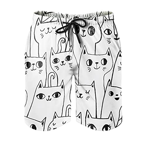 Katze Tiere Badehose Herren Badeshorts Kurz Schnelltrockend Beachshorts Boardshorts Strandshorts Trainingshose Swimming Trunks White S von Bestwe