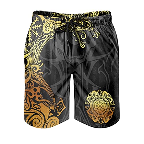 Wikinger Drache Runen Herren Badeshorts Badehose Kurz Schnelltrockend Beachshorts Boardshorts Strandhose Trainingshose Swim Shorts White XL von Bestwe