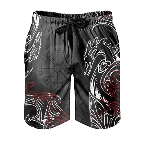 Wikinger Runen Drache Badehose Herren Badeshorts für Männer Jungen Kurz Schnelltrockend Beachshorts Boardshorts Strandhose Schwimmhose Freizeitshorts White 4XL von Bestwe