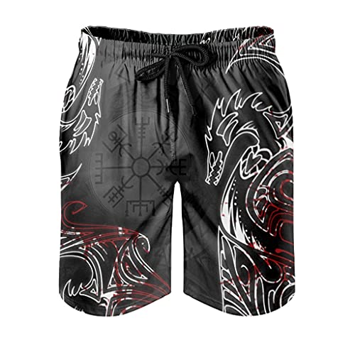 Wikinger Runen Drache Badehose Herren Jungen Badeshorts Männer Kurz Schnelltrockend Beachshorts Boardshorts Strandhose Sporthose Swimming Trunks White XXL von Bestwe