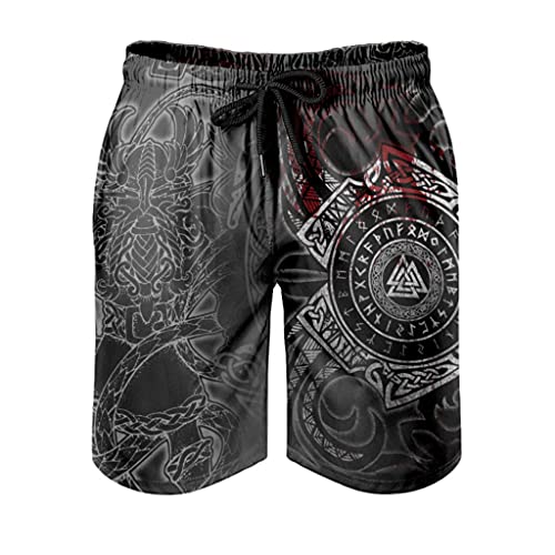 Wikinger Runen Rabe Badehose Herren Jungen Badeshorts Männer Kurz Schnelltrockend Beachshorts Boardshorts Strandhose Trainingshose Freizeithose White XL von Bestwe