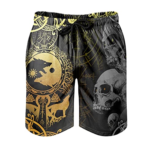 Wikinger Wolf Totenkopf Badehose für Herren Jungen Badeshorts für Männer Kurz Schnelltrockend Beachshorts Boardshorts Strandhose Trainingshose Swim Shorts White L von Bestwe