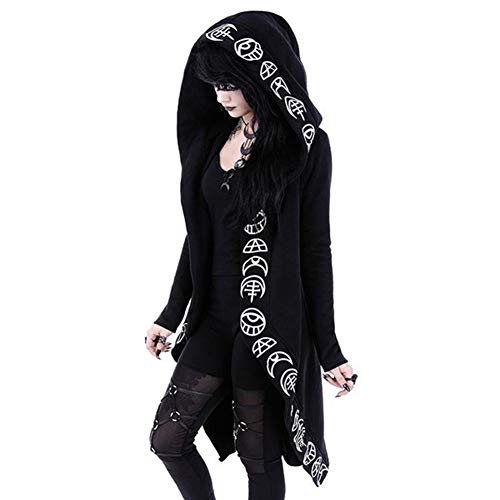 Bestwo Damen Moon Gothic Witchcraft Hooded Cardigan Occult Langarm Punk Hoodie Jacke Mid Long Sweatshirt, Schwarz , 42 von Bestwo