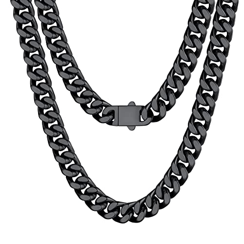 Bestyle Panzerkette Herren Edelstahl 12mm Männer Kette Rapper Teenager Cuban Links Chain Hip Hop Schmuck Kettenlänge 45cm Schwarz von Bestyle